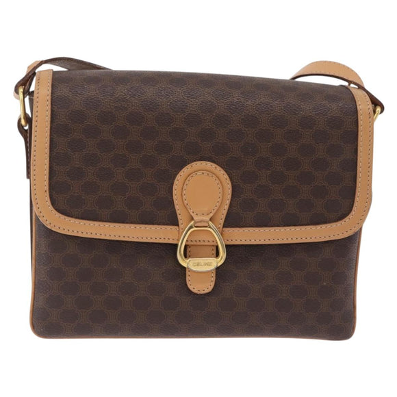 CELINE Macadam Shoulder Bag PVC Brown Gold Tone Auth 209060