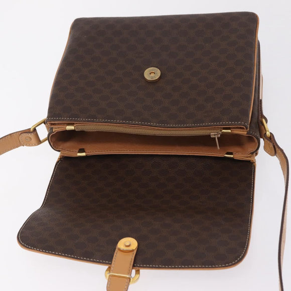 CELINE Macadam Shoulder Bag PVC Brown Gold Tone Auth 209060