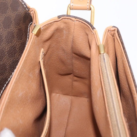 CELINE Macadam Shoulder Bag PVC Brown Gold Tone Auth 209060