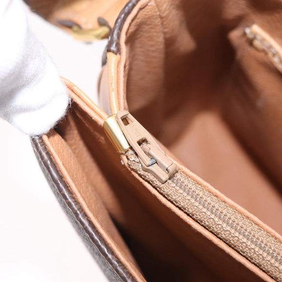 CELINE Macadam Shoulder Bag PVC Brown Gold Tone Auth 209060