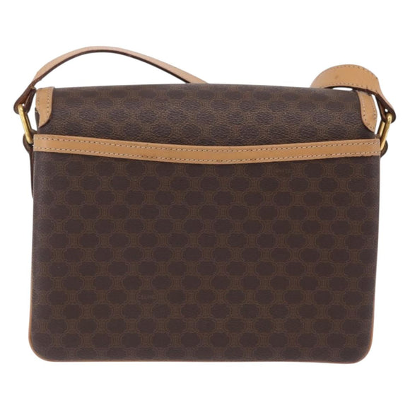 CELINE Macadam Shoulder Bag PVC Brown Gold Tone Auth 209060