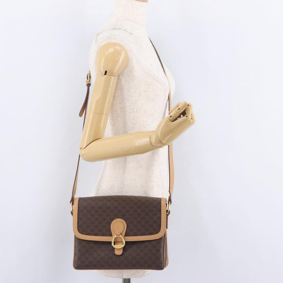 CELINE Macadam Shoulder Bag PVC Brown Gold Tone Auth 209060