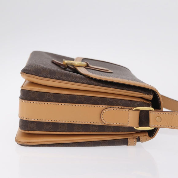 CELINE Macadam Shoulder Bag PVC Brown Gold Tone Auth 209060