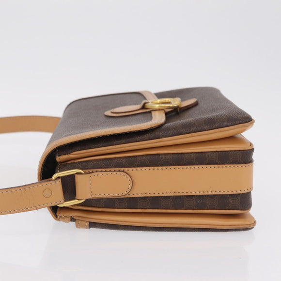 CELINE Macadam Shoulder Bag PVC Brown Gold Tone Auth 209060