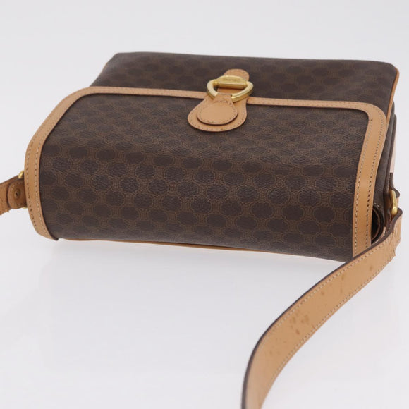 CELINE Macadam Shoulder Bag PVC Brown Gold Tone Auth 209060