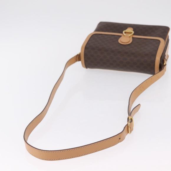 CELINE Macadam Shoulder Bag PVC Brown Gold Tone Auth 209060