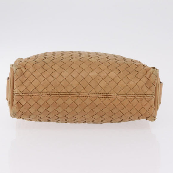 Bottega Veneta INTRECCIATO Shoulder Bag Leather Beige Gold Tone Auth 209065