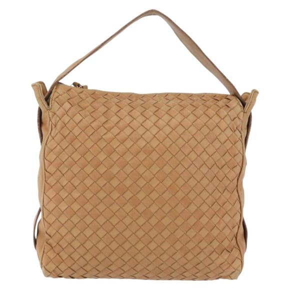 Bottega Veneta INTRECCIATO Shoulder Bag Leather Beige Gold Tone Auth 209065