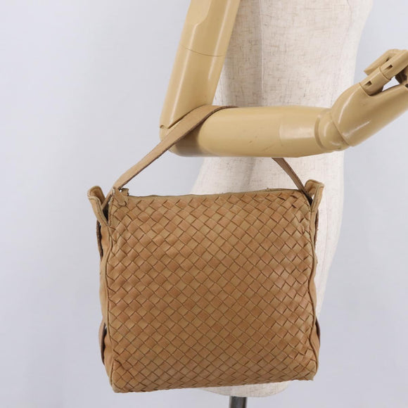 Bottega Veneta INTRECCIATO Shoulder Bag Leather Beige Gold Tone Auth 209065