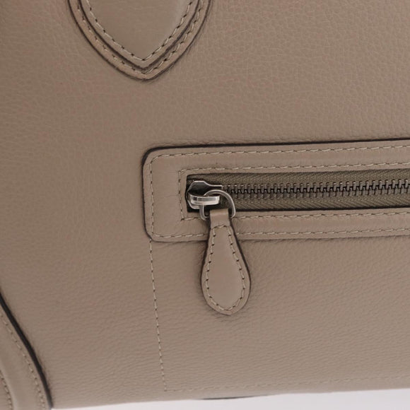 CELINE Luggage Phantom Hand Bag Leather Beige Silver Auth 209068V