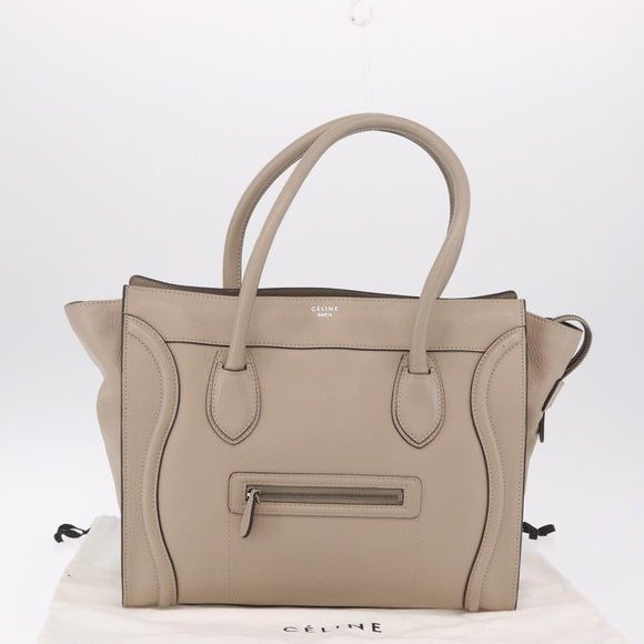 CELINE Luggage Phantom Hand Bag Leather Beige Silver Auth 209068V