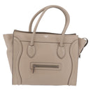 CELINE Luggage Phantom Hand Bag Leather Beige Silver Auth 209068V-2