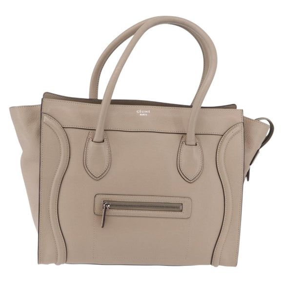 CELINE Luggage Phantom Hand Bag Leather Beige Silver Auth 209068V