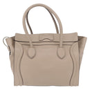 CELINE Luggage Phantom Hand Bag Leather Beige Silver Auth 209068V-3