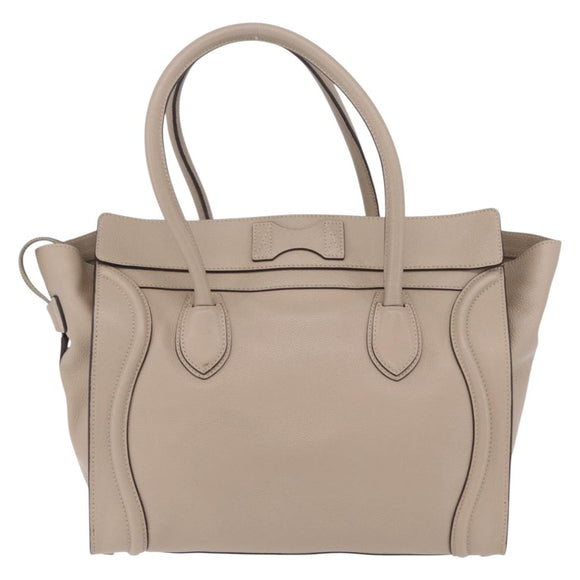 CELINE Luggage Phantom Hand Bag Leather Beige Silver Auth 209068V