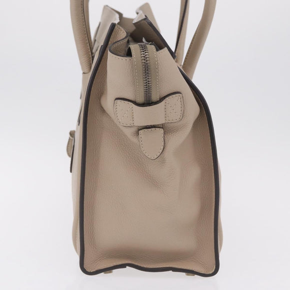 CELINE Luggage Phantom Hand Bag Leather Beige Silver Auth 209068V