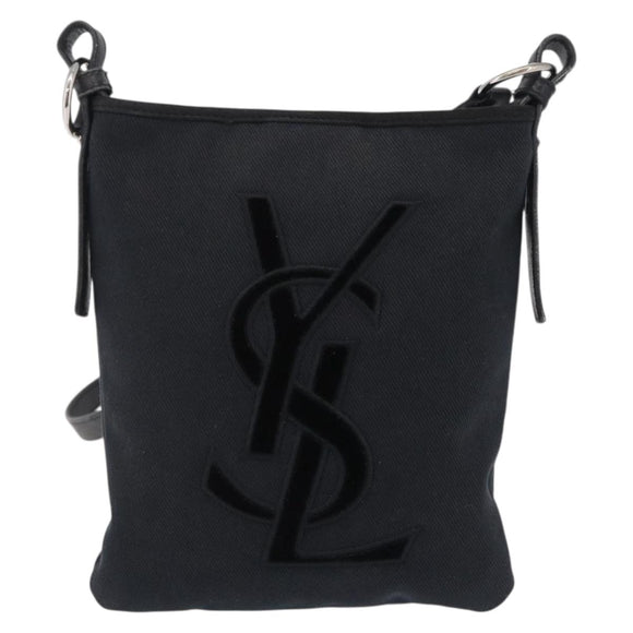 Saint Laurent Shoulder Bag Canvas Black Silver Auth 209089