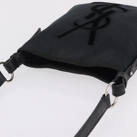 Saint Laurent Shoulder Bag Canvas Black Silver Auth 209089