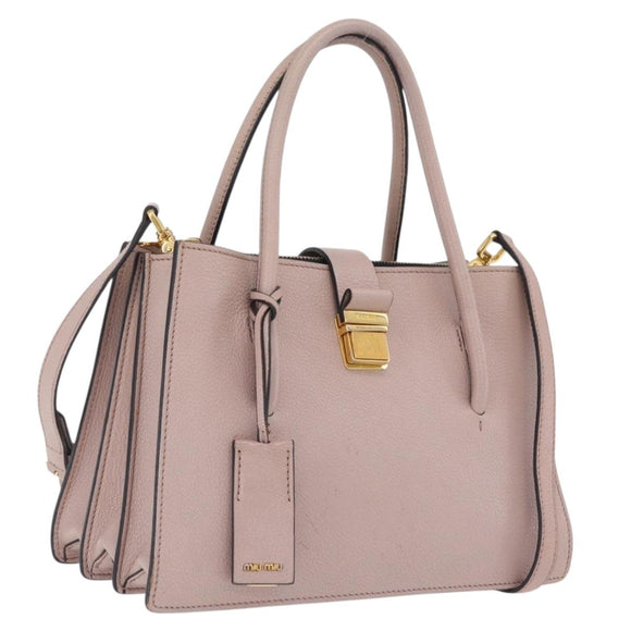 Miu Miu Hand Bag Leather 2way Beige Gold Tone Auth 209104