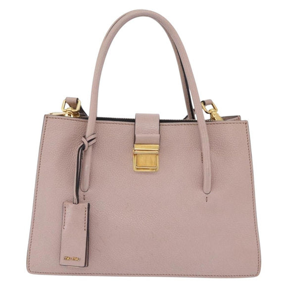 Miu Miu Hand Bag Leather 2way Beige Gold Tone Auth 209104