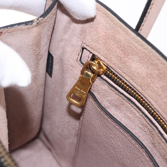 Miu Miu Hand Bag Leather 2way Beige Gold Tone Auth 209104