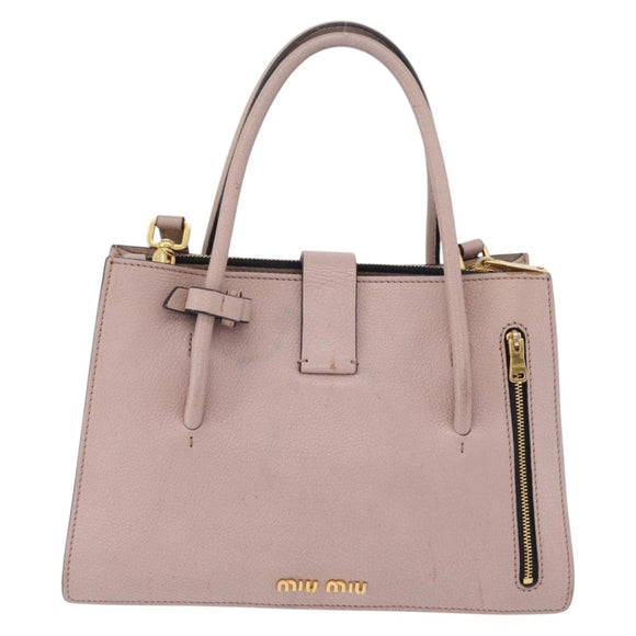 Miu Miu Hand Bag Leather 2way Beige Gold Tone Auth 209104