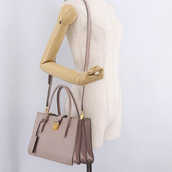 Miu Miu Hand Bag Leather 2way Beige Gold Tone Auth 209104