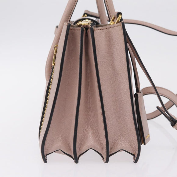Miu Miu Hand Bag Leather 2way Beige Gold Tone Auth 209104