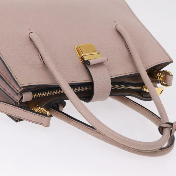 Miu Miu Hand Bag Leather 2way Beige Gold Tone Auth 209104