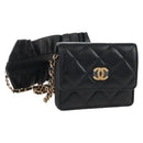 CHANEL Matelasse Mini Chain Wallet Lamb Skin Black Gold Tone CC Auth 209112SAM-1