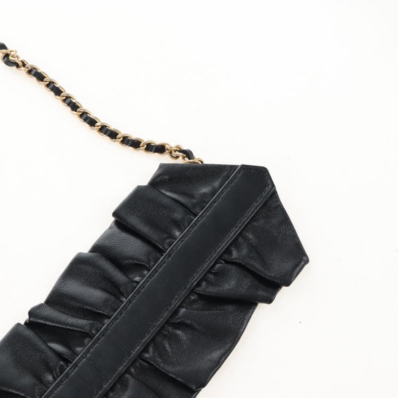 CHANEL Matelasse Mini Chain Wallet Lamb Skin Black Gold Tone CC Auth 209112SAM