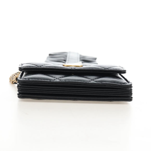 CHANEL Matelasse Mini Chain Wallet Lamb Skin Black Gold Tone CC Auth 209112SAM