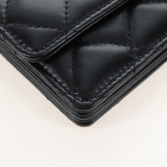 CHANEL Matelasse Mini Chain Wallet Lamb Skin Black Gold Tone CC Auth 209112SAM