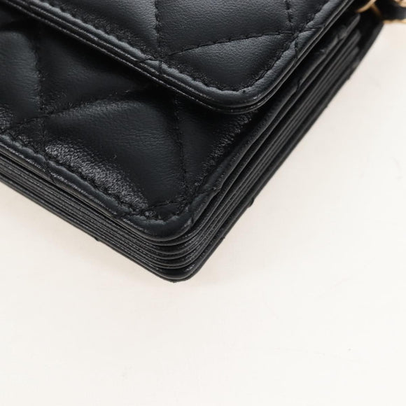 CHANEL Matelasse Mini Chain Wallet Lamb Skin Black Gold Tone CC Auth 209112SAM