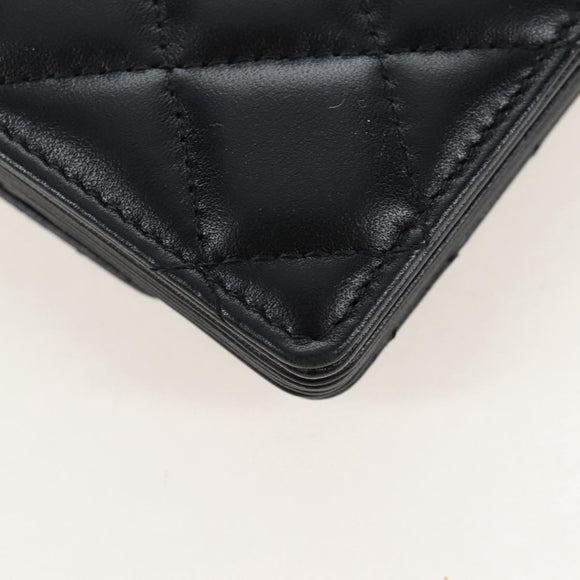 CHANEL Matelasse Mini Chain Wallet Lamb Skin Black Gold Tone CC Auth 209112SAM