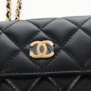 CHANEL Matelasse Mini Chain Wallet Lamb Skin Black Gold Tone CC Auth 209112SAM-18
