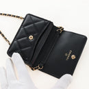 CHANEL Matelasse Mini Chain Wallet Lamb Skin Black Gold Tone CC Auth 209112SAM-19