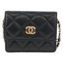 CHANEL Matelasse Mini Chain Wallet Lamb Skin Black Gold Tone CC Auth 209112SAM-2