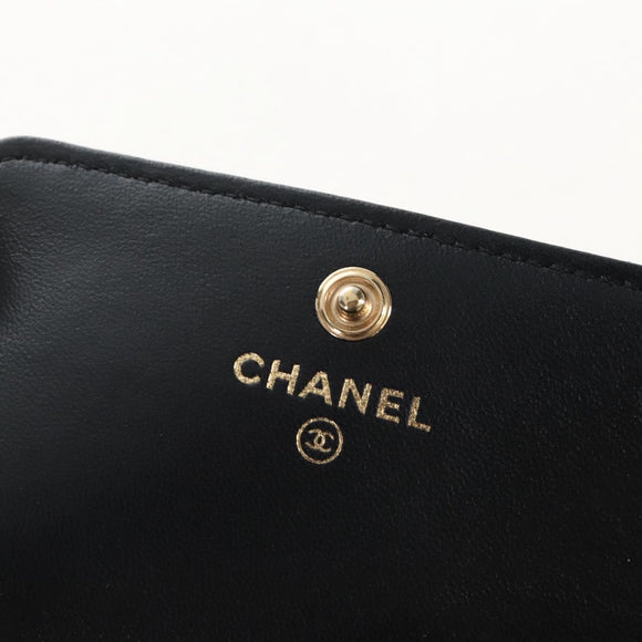 CHANEL Matelasse Mini Chain Wallet Lamb Skin Black Gold Tone CC Auth 209112SAM