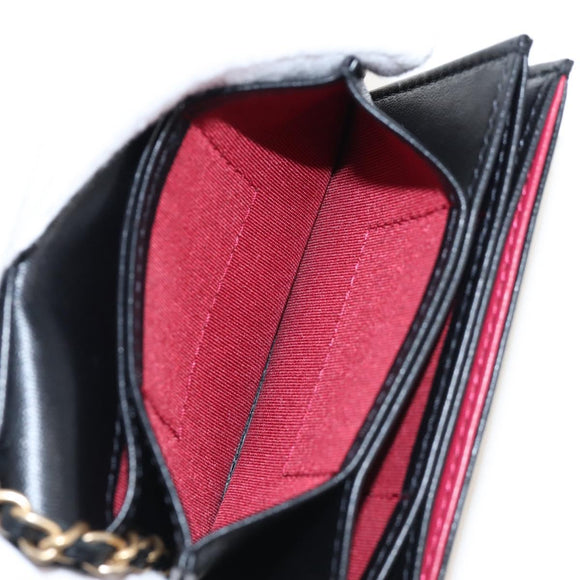 CHANEL Matelasse Mini Chain Wallet Lamb Skin Black Gold Tone CC Auth 209112SAM