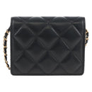 CHANEL Matelasse Mini Chain Wallet Lamb Skin Black Gold Tone CC Auth 209112SAM-3