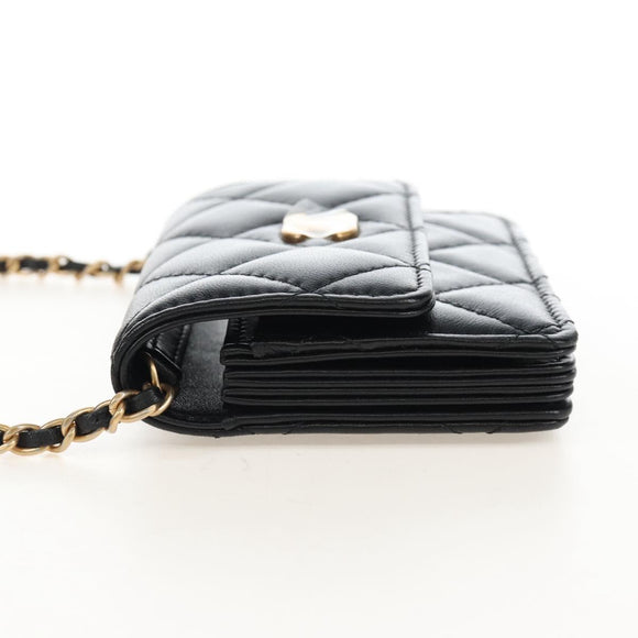 CHANEL Matelasse Mini Chain Wallet Lamb Skin Black Gold Tone CC Auth 209112SAM