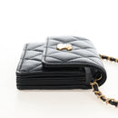 CHANEL Matelasse Mini Chain Wallet Lamb Skin Black Gold Tone CC Auth 209112SAM-5
