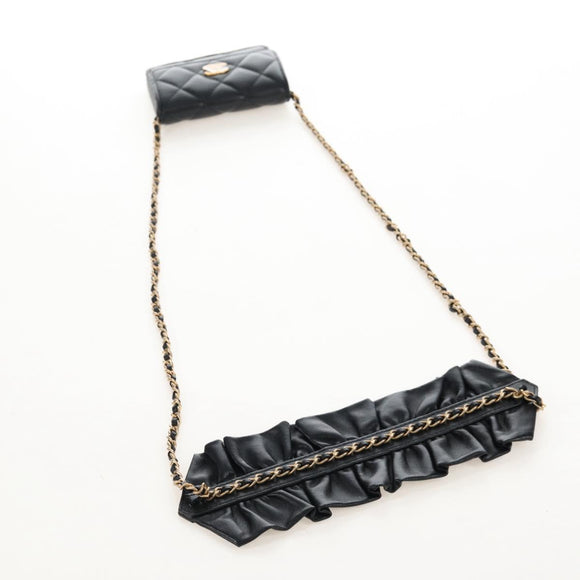 CHANEL Matelasse Mini Chain Wallet Lamb Skin Black Gold Tone CC Auth 209112SAM