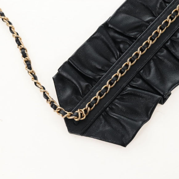 CHANEL Matelasse Mini Chain Wallet Lamb Skin Black Gold Tone CC Auth 209112SAM
