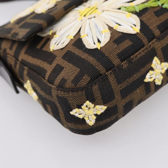 FENDI Zucca Canvas Mamma Baguette Shoulder Bag Brown Black Auth 209120SM