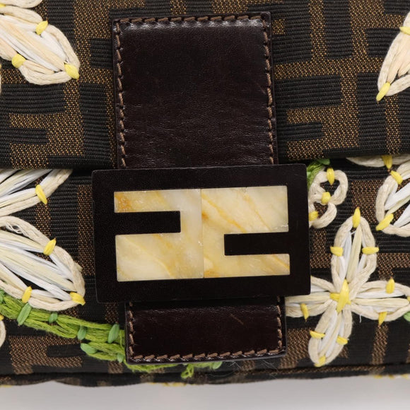 FENDI Zucca Canvas Mamma Baguette Shoulder Bag Brown Black Auth 209120SM