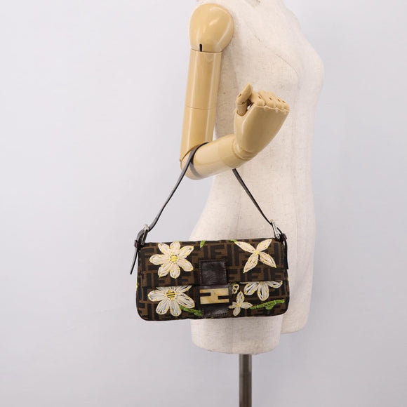 FENDI Zucca Canvas Mamma Baguette Shoulder Bag Brown Black Auth 209120SM