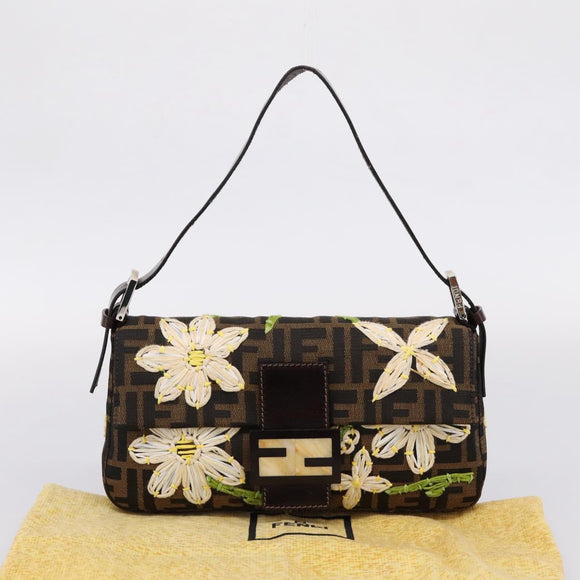 FENDI Zucca Canvas Mamma Baguette Shoulder Bag Brown Black Auth 209120SM