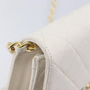 CHANEL Matelasse Shoulder Bag Lamb Skin White Gold Tone CC Auth 209122-16